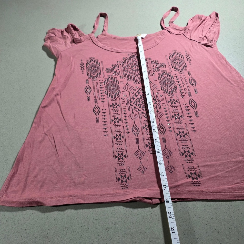 Liberty Wear Womens Mauve Cold Shoulder Tribal‎ Graphic Rhinestone Top 2XL - Picture 7 of 9